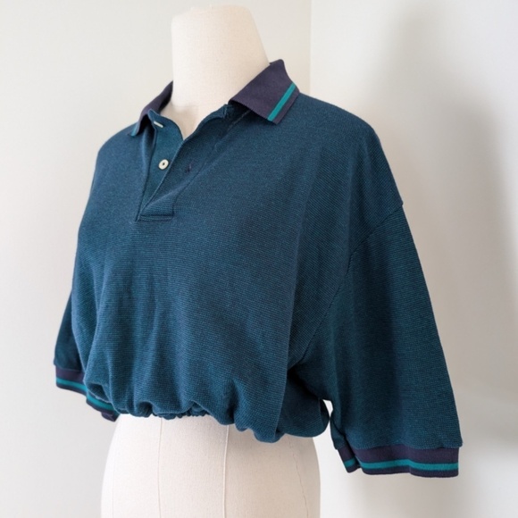 Cropped Tennis Collared T-shirt Pony Shirt Short Sleeve 3/4 Button Up - Picture 6 of 12